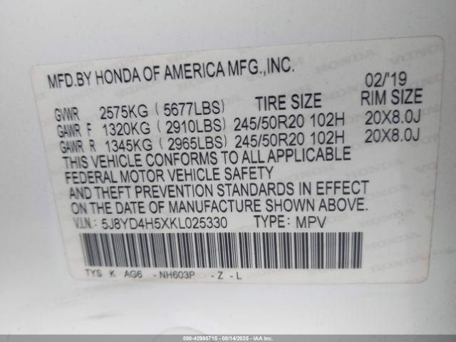 2019 ACURA MDX 5J8YD4H5XKL025330 Photo 8