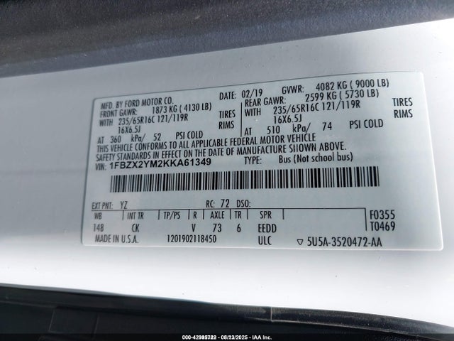 Ford Transit 2019 1FBZX2YM2KKA61349 Image 9