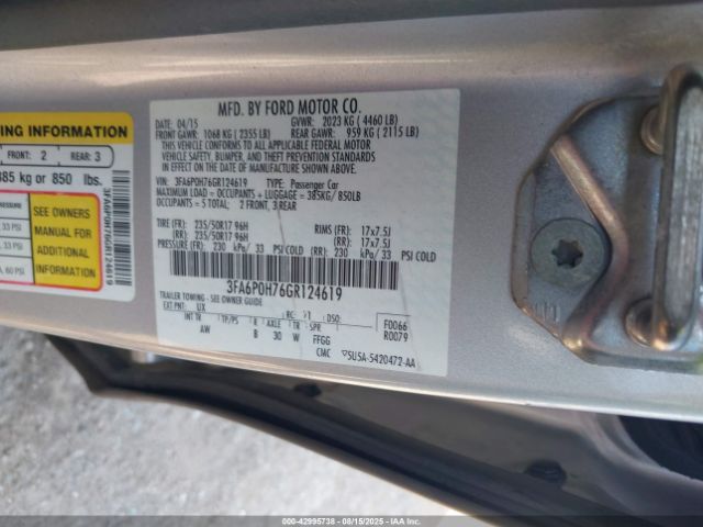 2016 FORD FUSION 3FA6P0H76GR124619 Photo 8