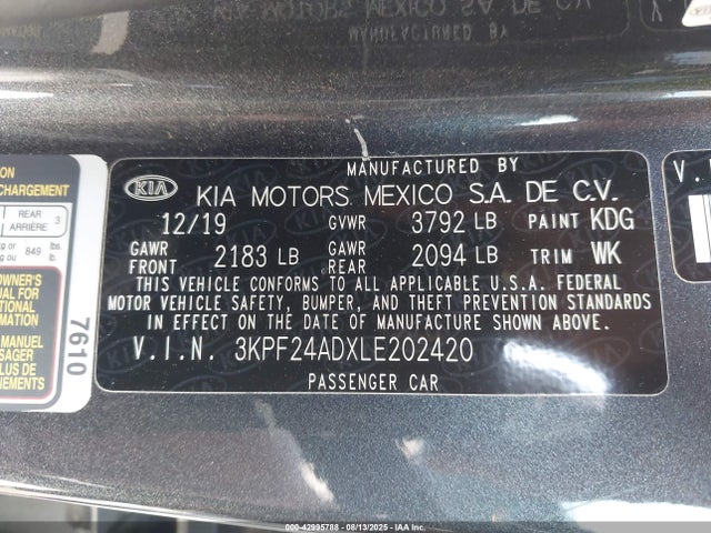 3KPF24ADXLE202420 KIA mpi nu