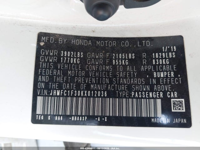 JHMFC1F30KX012036 Honda l15b7/l15by