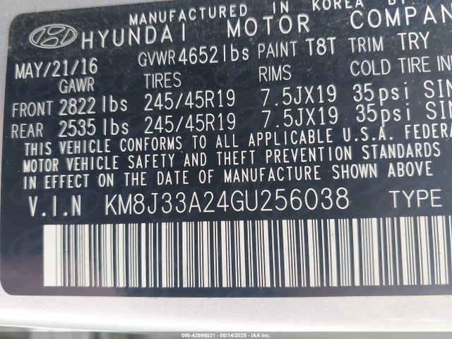 Hyundai 2016 2016 KM8J33A24GU256038 Image 9