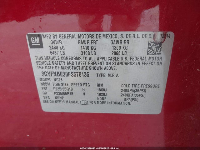 2015 CADILLAC SRX 3GYFNBE30FS578136 Photo 8