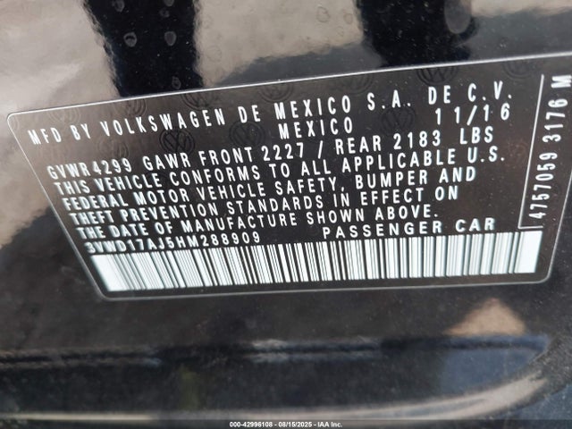 3VWD17AJ5HM288909 Volkswagen 1.8 tsi