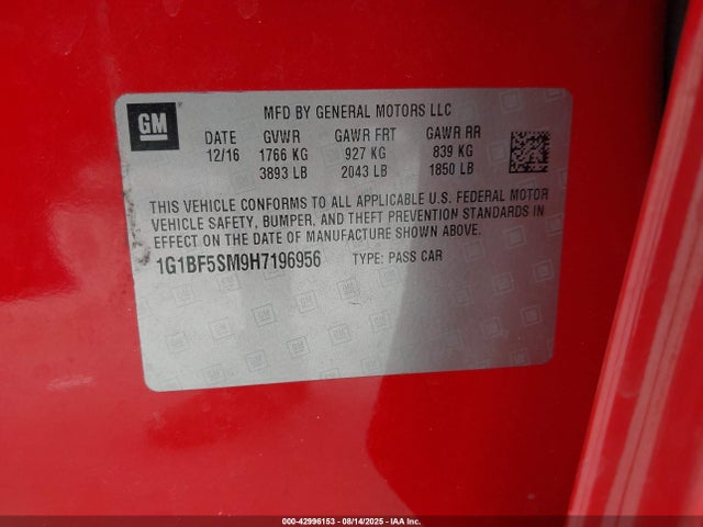 1G1BF5SM9H7196956 Chevrolet le2 -di: direct injection, vvt: variable valve timing, gen, alum