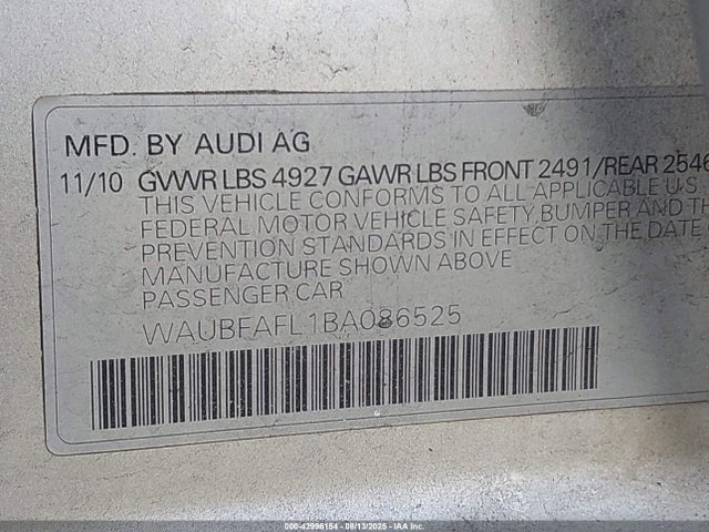 2011 AUDI A4 WAUBFAFL1BA086525 Photo 8