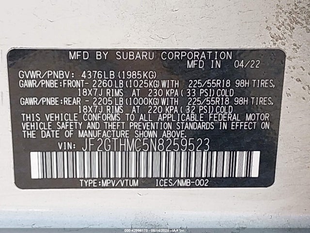 JF2GTHMC5N8259523 Subaru na