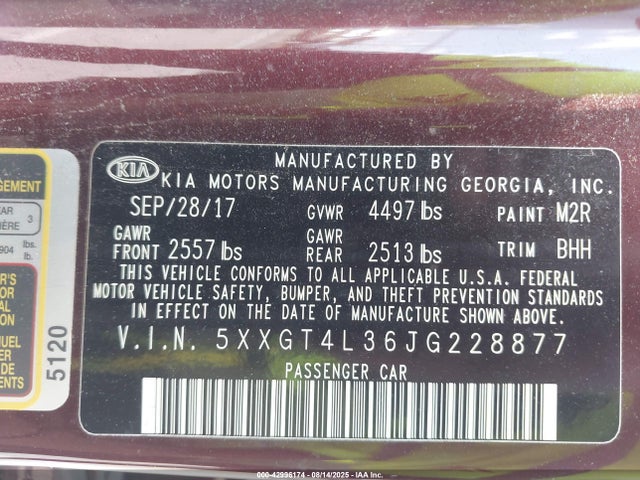 5XXGT4L36JG228877 KIA gdi