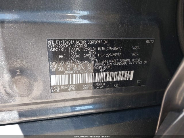 JTMRWRFV1ND145321 Toyota a25a-fxs, 3nm+4nm(ni)