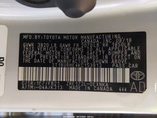 2T1BURHE4KC153913 Toyota Corolla L/le/xle/se/xse