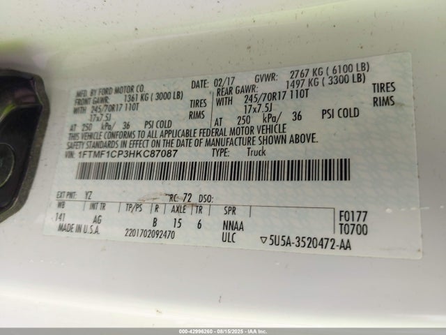 Ford 2.7l-4v 2017 1FTMF1CP3HKC87087 Image 9