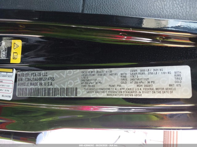 Jeep Gladiator 2021 1C6HJTAG4ML514765 Image 9