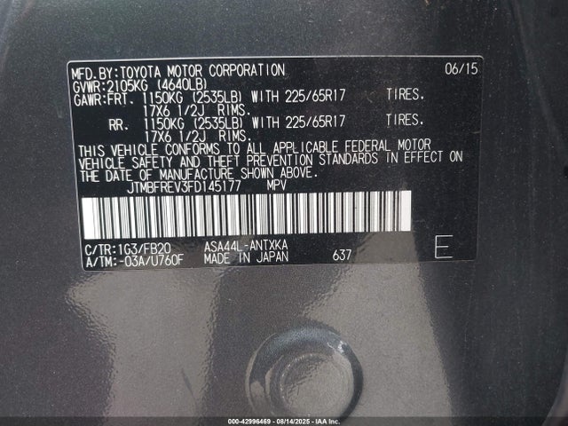 Toyota 2ar-fe 2015 JTMBFREV3FD145177 Image 9