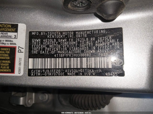 Toyota 2ar-fe 2017 4T1BF1FK3HU306082 Image 9