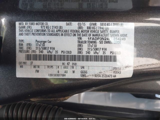 2015 FORD FOCUS 1FADP3N24FL254249 Photo 8