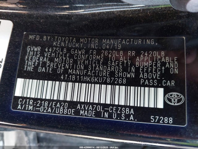 4T1B11HK6KU787268 Toyota a25a-fks