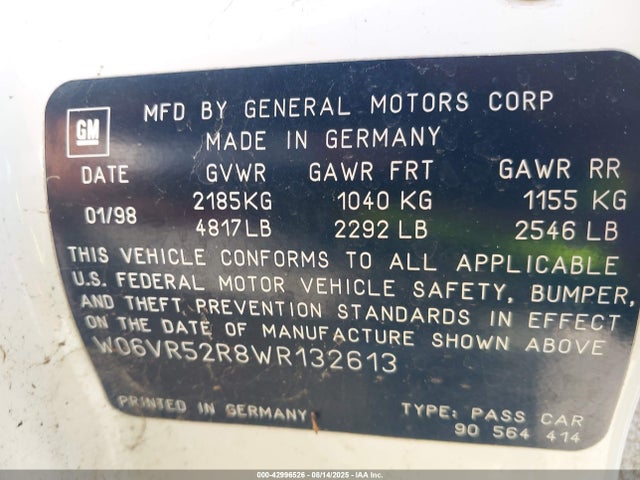 1998 CADILLAC CATERA W06VR52R8WR132613 Photo 8