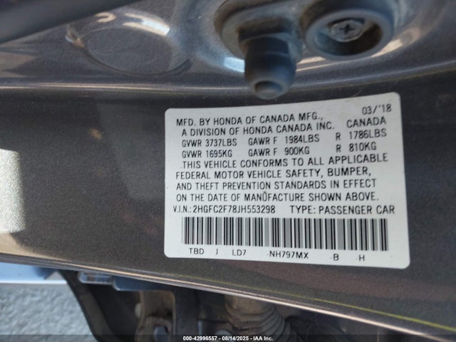 Honda k20c2 2018 2HGFC2F78JH553298 Image 9