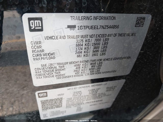 1GTPUEEL7NZ544856 GMC l87