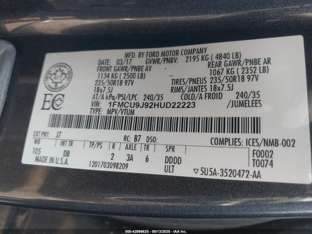 1FMCU9J92HUD22223 Ford Escape