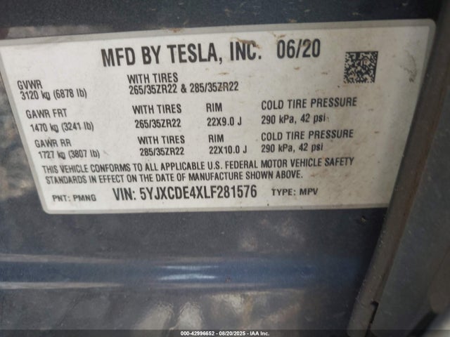 2020 TESLA MODEL X 5YJXCDE4XLF281576 Photo 8