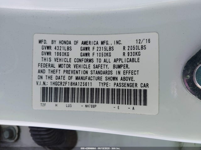 1HGCR2F18HA125611 Honda k24w1