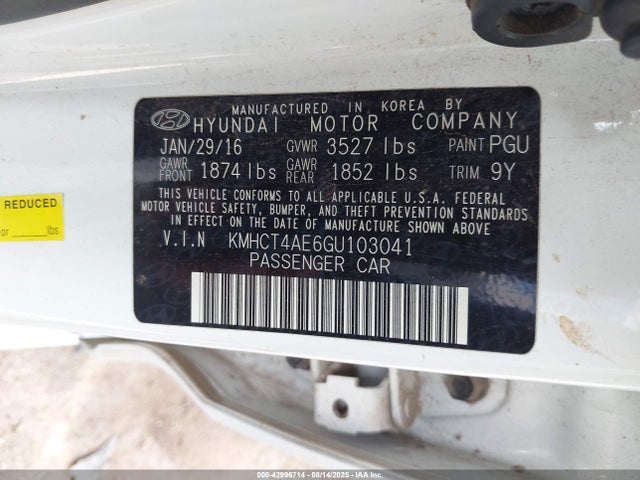 KMHCT4AE6GU103041 Hyundai dohc gdi gamma