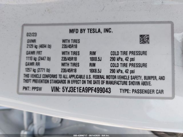 2023 TESLA MODEL 3 5YJ3E1EA9PF499043 Photo 8