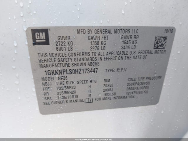 1GKKNPLS0HZ173447 GMC lgx - di: direct injection, vvt: variable valve timing, alum, gen 2