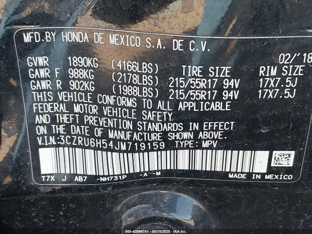 Honda r18z9 2018 3CZRU6H54JM719159 Image 9
