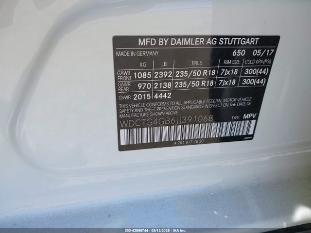 WDCTG4GB6JJ391068 Mercedes-Benz 270