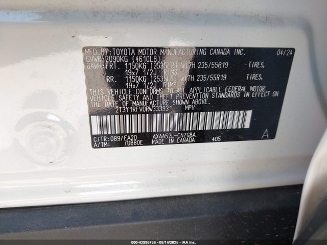 2T3Y1RFV0RW333931 Toyota a25a-fks