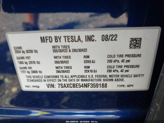2022 TESLA MODEL X 7SAXCBE54NF359188 Photo 8