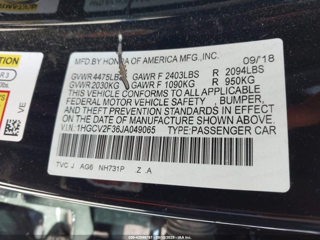 1HGCV2F36JA049065 Honda k20c4