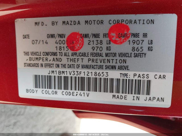 Mazda py 2015 JM1BM1V33F1218653 Image 9