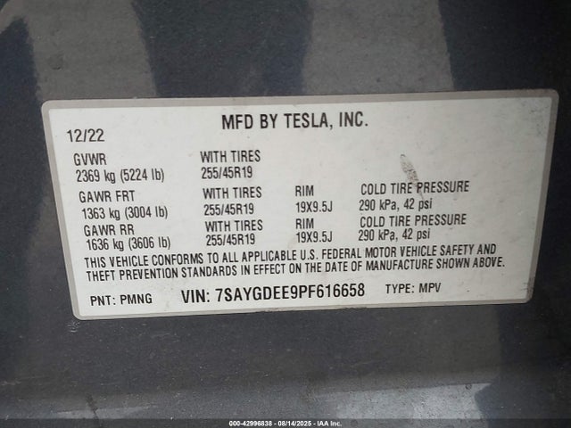 Tesla 2023 2023 7SAYGDEE9PF616658 Image 9