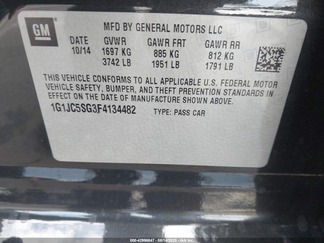 Chevrolet lwe 2015 1G1JC5SG3F4134482 Image 9