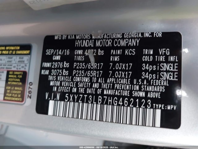 5XYZT3LB7HG462123 Hyundai gdi theta ii