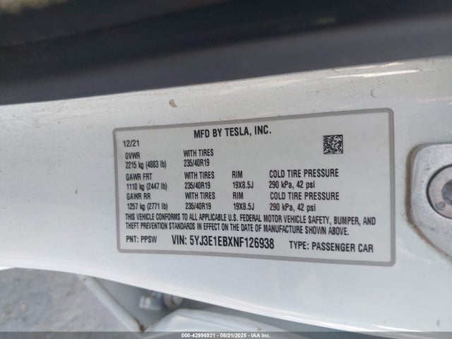 2022 TESLA MODEL 3 5YJ3E1EBXNF126938 Photo 8