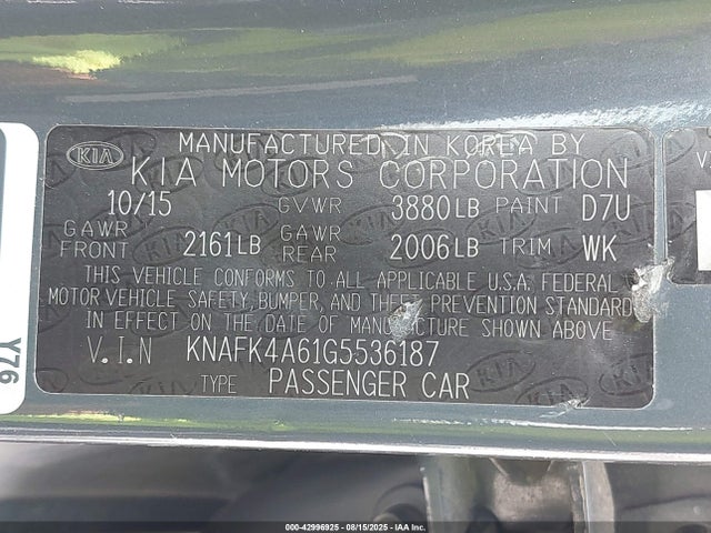 KNAFK4A61G5536187 KIA mpi nu