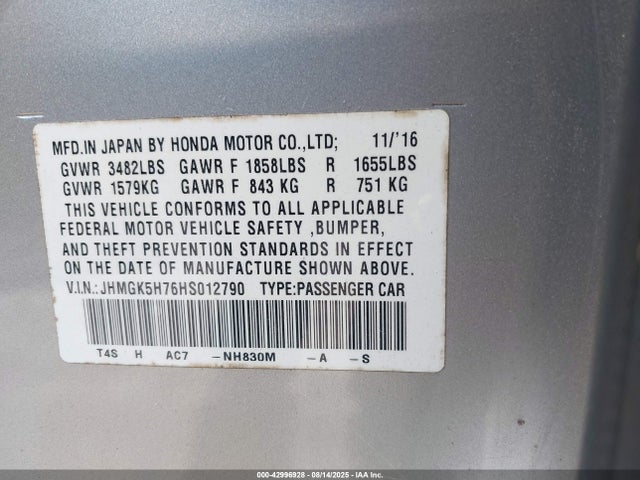 JHMGK5H76HS012790 Honda l15b1/l15b3