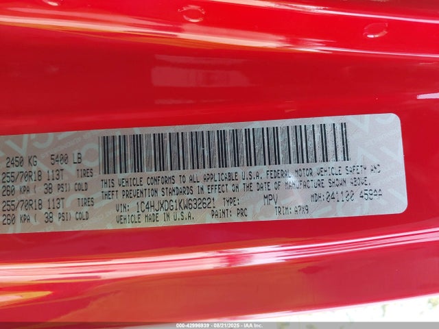 1C4HJXDG1KW632621 Jeep Wrangler