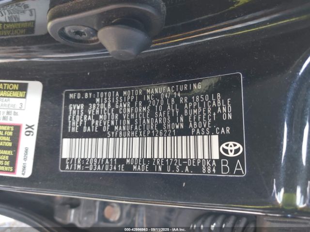 2014 TOYOTA COROLLA 5YFBURHEXEP126221 Photo 8