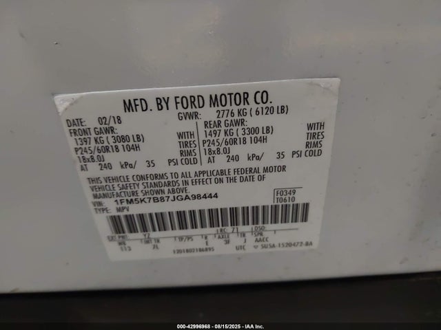 1FM5K7B87JGA98444 Ford 3.5l ti-vct