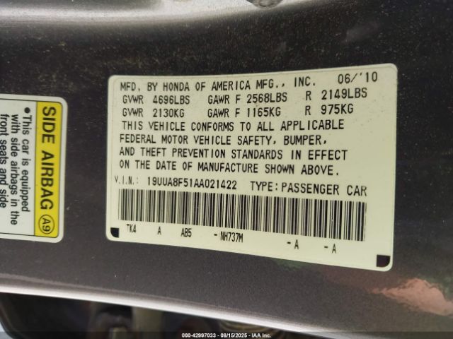 2010 ACURA TL 19UUA8F51AA021422 Photo 8