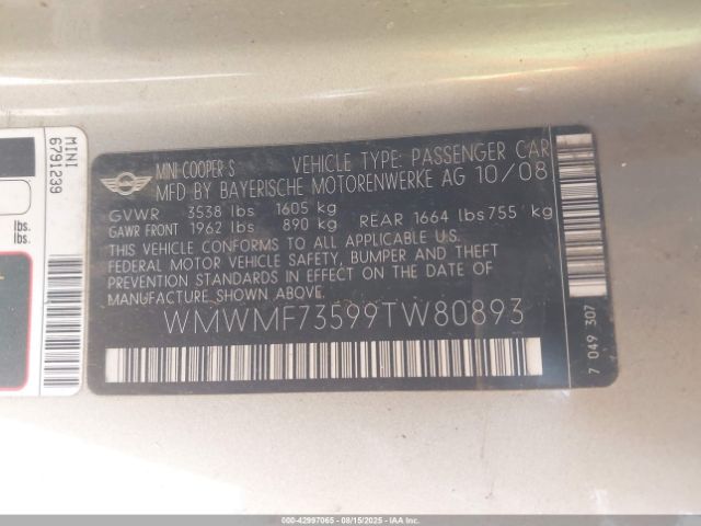 2009 MINI COOPER S WMWMF73599TW80893 Photo 8