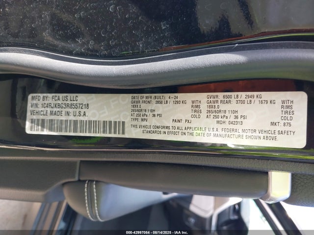 1C4RJKBG3R8557218 Jeep GRAND CHEROKEE L