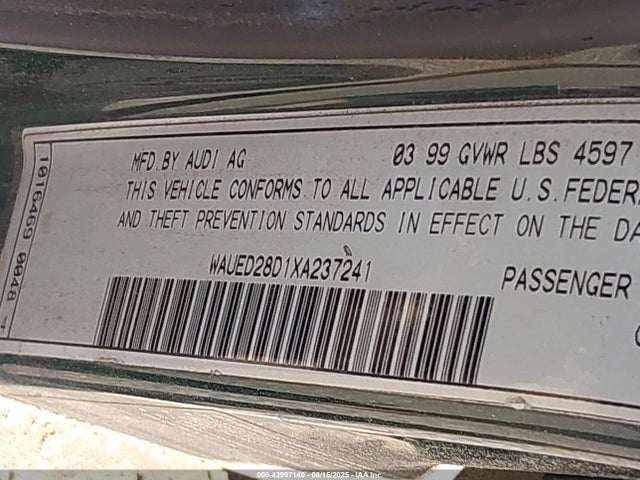 1999 AUDI A4 WAUED28D1XA237241 Photo 8