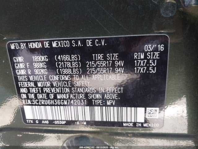3CZRU6H36GM742031 Honda r18z9
