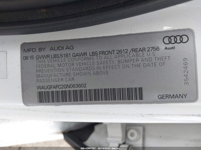 Audi 2.0t 2016 WAUGFAFC2GN063602 Image 9